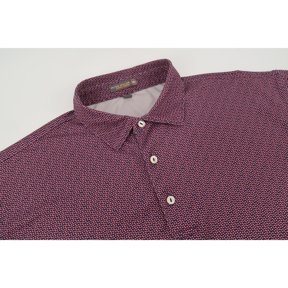 Peter Millar Polo Shirt Mens Large Burgundy Geometric Summer Comfort MS17EK25S